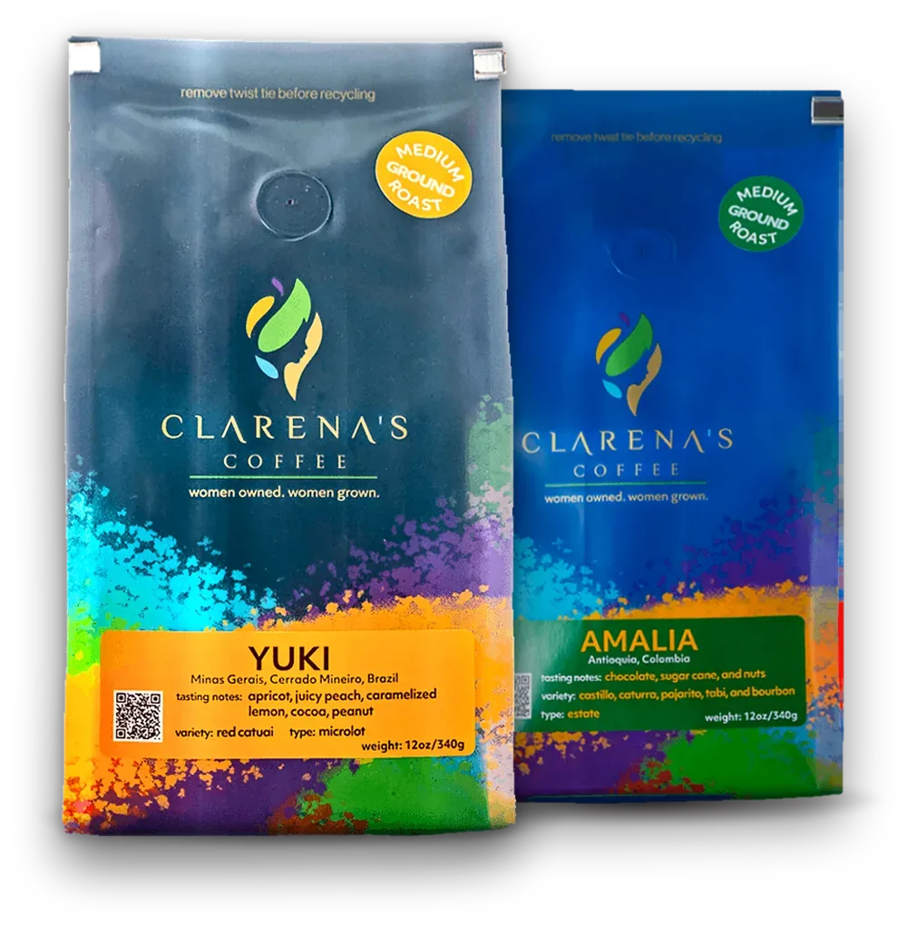 Yuki and Amalia 12oz bags of Clarena’s Coffee